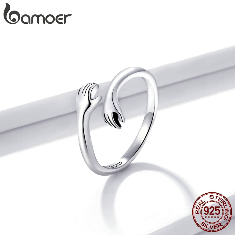 925 Sterling Silver Hug Warmth and Love Hand Adjustable Ring