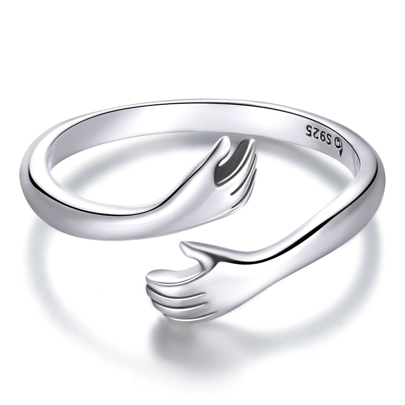 925 Sterling Silver Hug Warmth and Love Hand Adjustable Ring