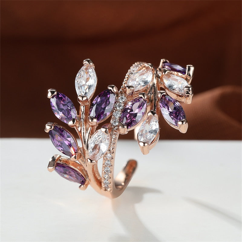 Marquise Cut Royal Zircon Leaf Rings