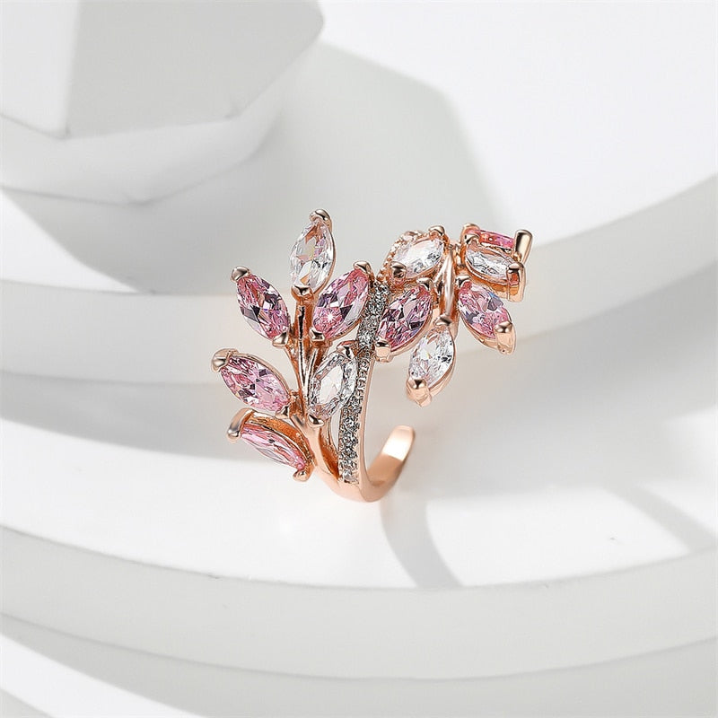 Marquise Cut Royal Zircon Leaf Rings